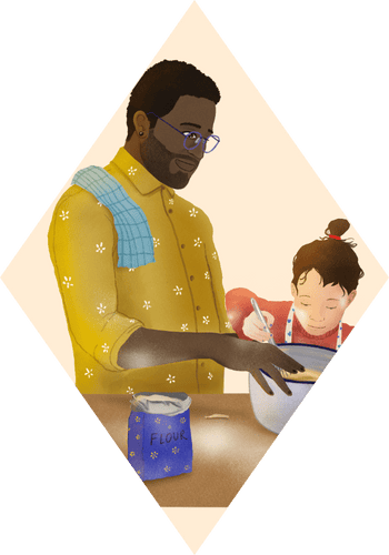 father and daughter make pancakes together from a Tapestry SEND Activity