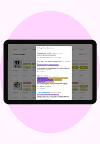 eyfs observations in focus as memory jogs for monitoring progress in the Tapestry areas of concern screen