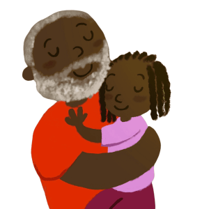 Illustration of a dad hugging his child